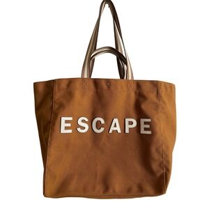 Anya Hindmarch Household Escape Canvas Tote Bag Tan White Leather